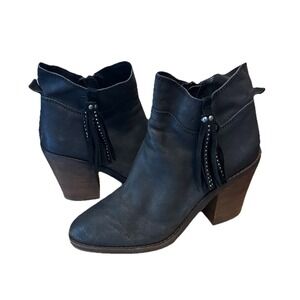 Lucky Brand Women's 8.5 Black Leather Pavel Western Heeled Bootie w/ Tassel
